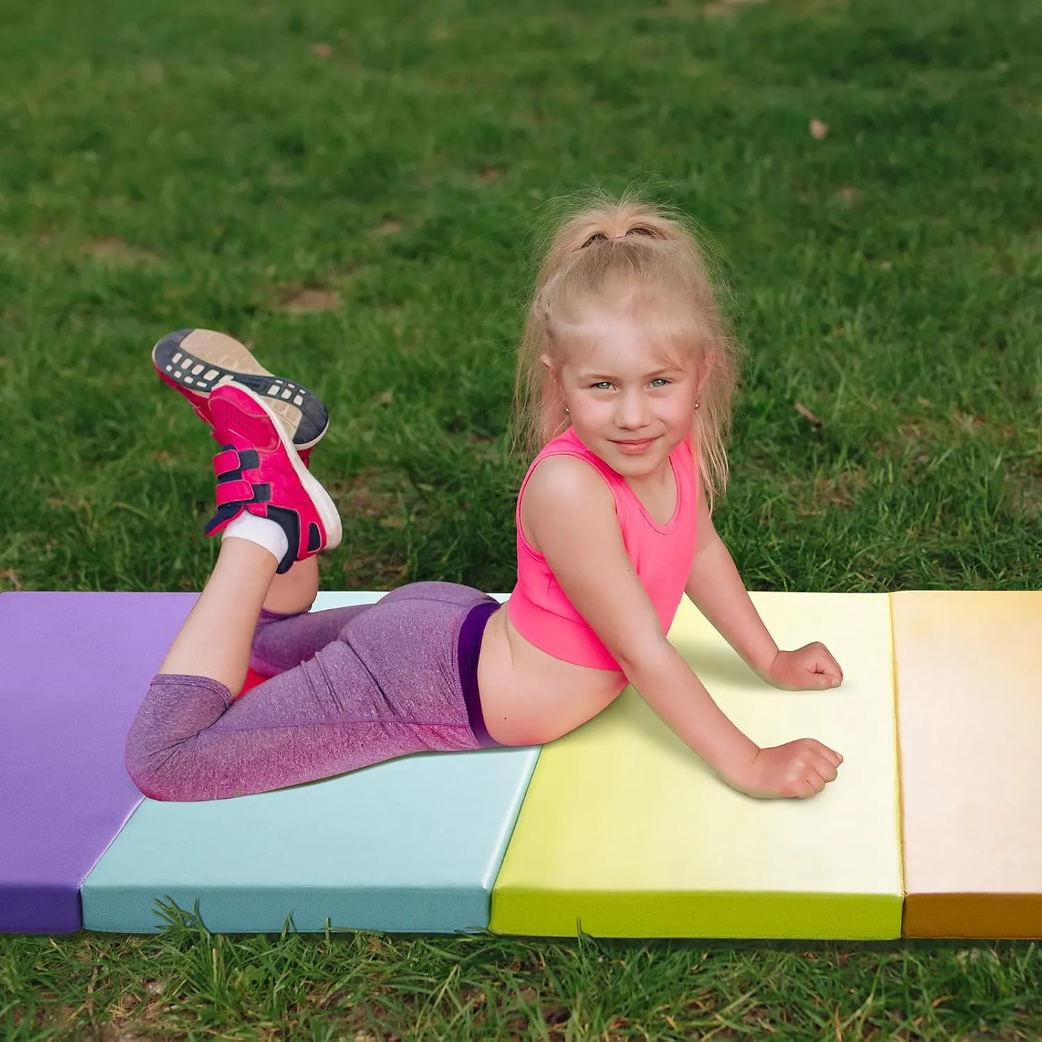 Kangaroo Hoppers Gymnastics Tumbling Mats for Kids, Foldable Gym Mat with Carrying Handles for Home Activity Play
