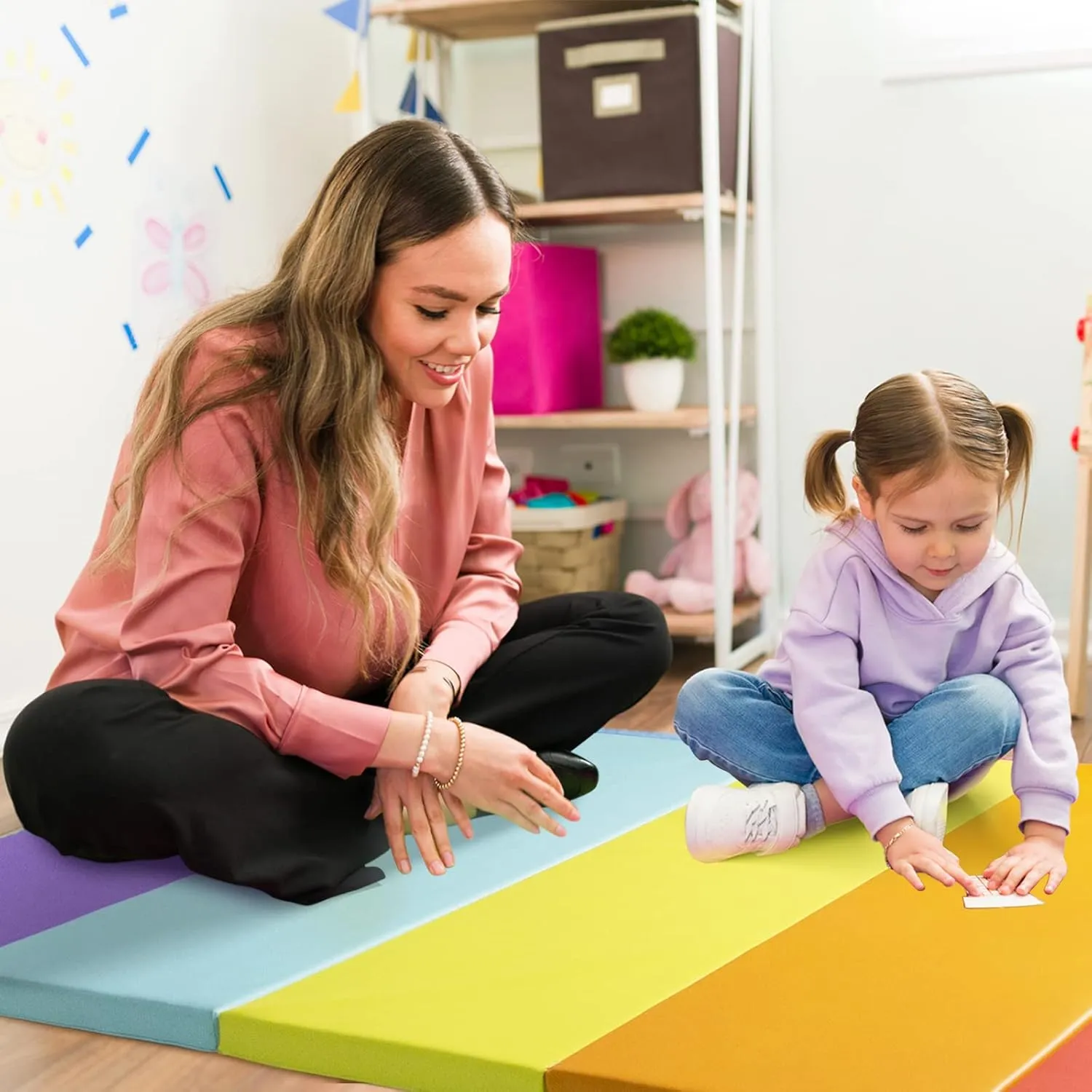 Kangaroo Hoppers Gymnastics Tumbling Mats for Kids, Foldable Gym Mat with Carrying Handles for Home Activity Play