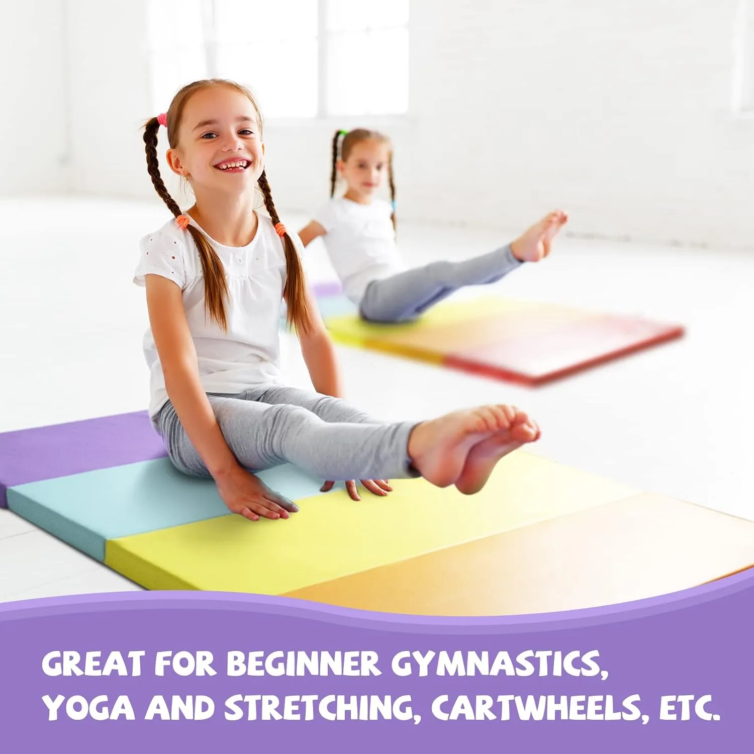 Kangaroo Hoppers Gymnastics Tumbling Mats for Kids, Foldable Gym Mat with Carrying Handles for Home Activity Play
