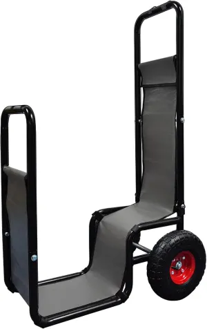 Kapler Firewood Cart with Wheels Heavy Duty Steel Wood Rock Storage for Fireplace Outdoor Indoor Barrow Carrier Stand Holder Rolling Dolly Hauler with Baffle and Bungees Black
