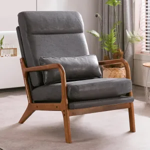 Karl home Accent Chair Mid-Century Modern Chair with Pillow High Back Bronzing Cloth Upholstered Lounge Arm Chair with Solid Wood Frame & Soft Cushion for Living Room, Bedroom, Balcony, Dark Gray