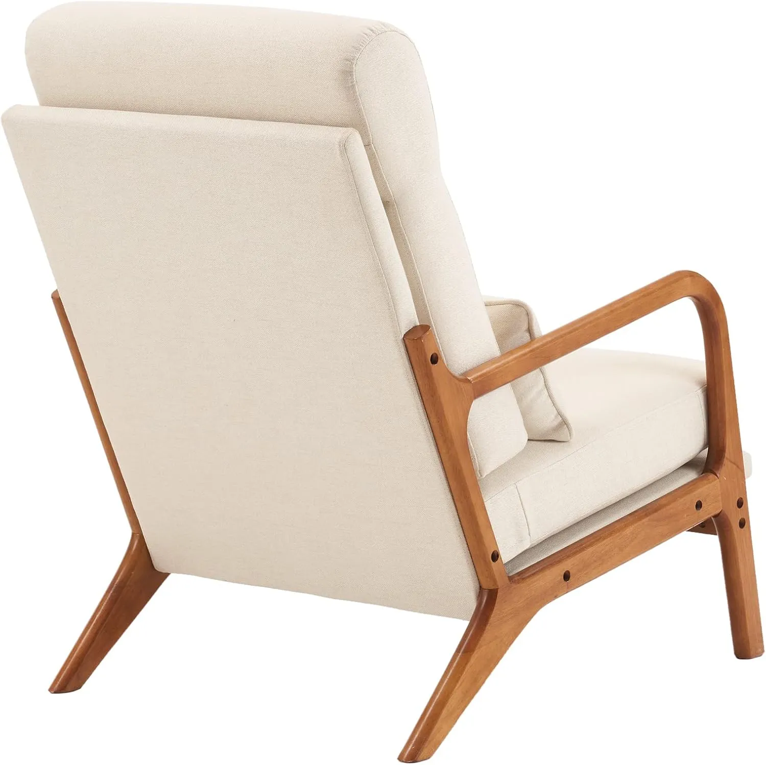 Karl home Accent Chair Mid-Century Modern Chair with Pillow High Back Line Fabric Upholstered Lounge Arm Chair with Solid Wood Frame & Soft Cushion for Living Room, Bedroom, Balcony, Beige