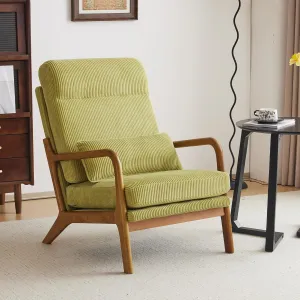 Karl home Mid-Century Modern Accent Chair, Living Room Chairs with Pillow High Back Corduroy Upholstered Lounge Armchair with Solid Wood Frame & Soft Cushion for Bedroom, Reading Room, Green