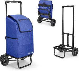 KEDSUM 2 in 1 Shopping Cart for Groceries, 330 lbs Grocery Cart on Wheels, Foldable Utility Carts with Wheels, Load-Bearing Hand Truck with Blue Waterproof Bag for Shopping, Camping, Laundry, Garden