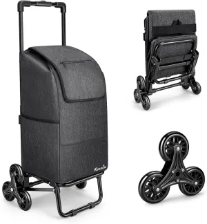 KEDSUM 2 in 1 Stair Climber Cart, 60L/300LBS Grocery Cart on Wheels for Stairs, Shopping Carts for Groceries with Removable Black Waterproof Bag, Heavy Duty Dolly Carts for Stairs