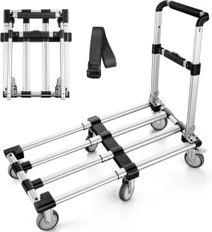 KEDSUM Dolly Cart with Wheels, 31" Expandable Folding Hand Truck, Portable Compact Push Cart Dolly, 360LBS Load Heavy Duty Platform Truck for Shopping, Traveling, Moving, Warehouse, Office Use