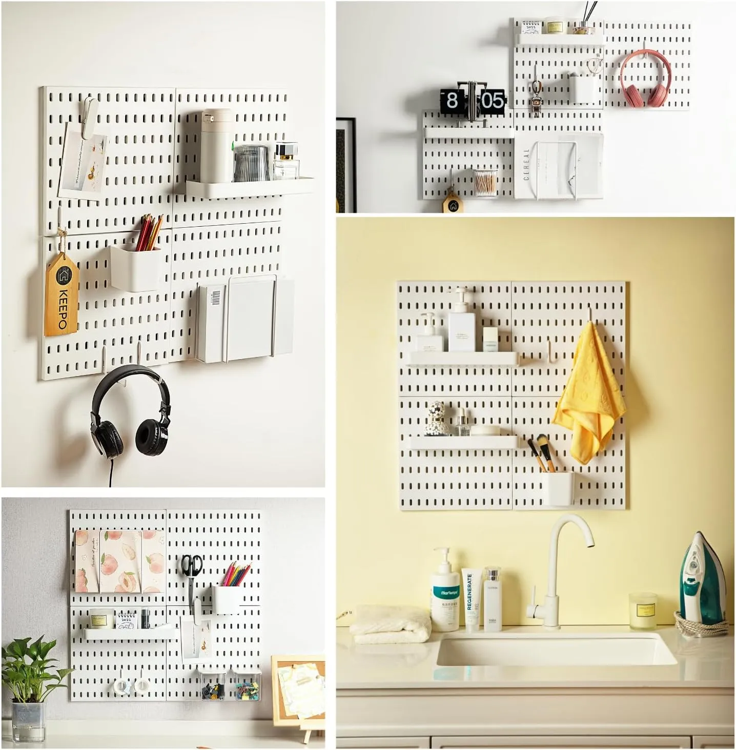 Keepo Pegboard Combination Kit, Pegboards and Accessories Modular Hanging for Wall Organizer, Crafts Organization, Ornaments Display, Nursery Storage, Peg Board (White, 22″×22″)