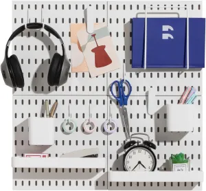 Keepo Pegboard Combination Kit, Pegboards and Accessories Modular Hanging for Wall Organizer, Crafts Organization, Ornaments Display, Nursery Storage, Peg Board (White, 22″×22″)