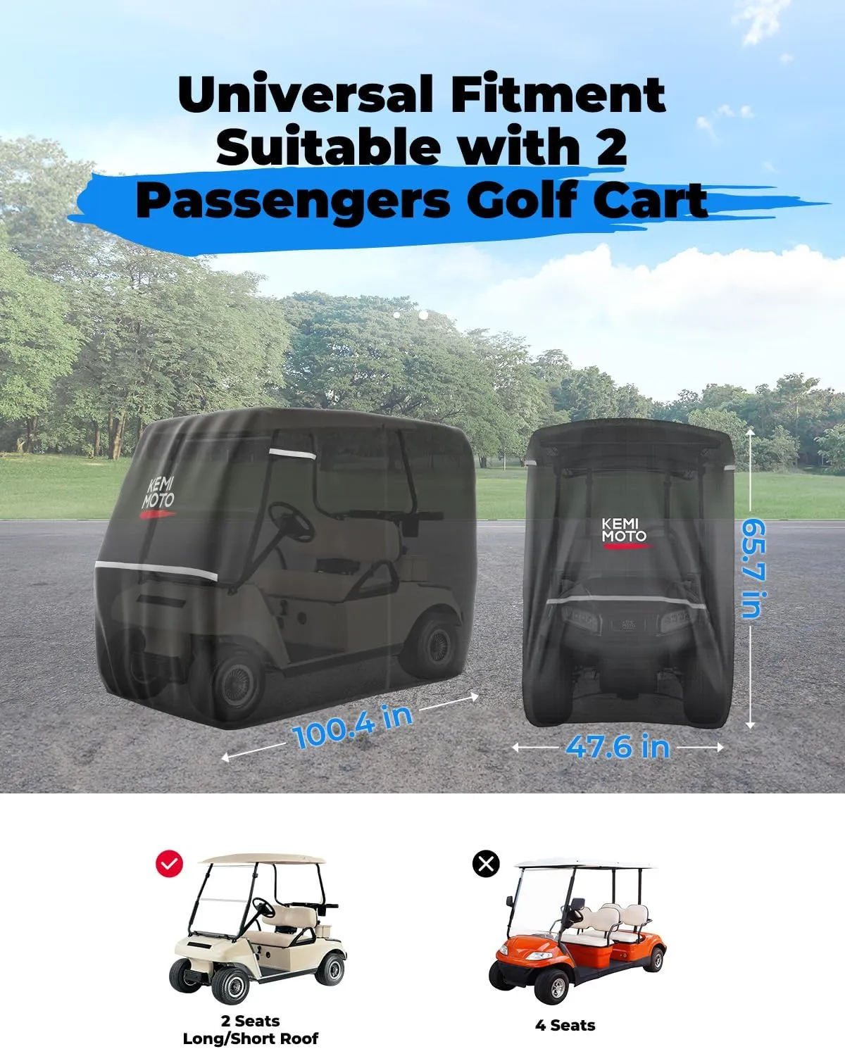 KEMIMOTO Golf Cart Cover, 2/2 2/4/4 2/6/6 2/8 Passenger Heavy Duty Golf Cart Rain Covers with Storage Bag Universal Compatible with EZGO Club Car