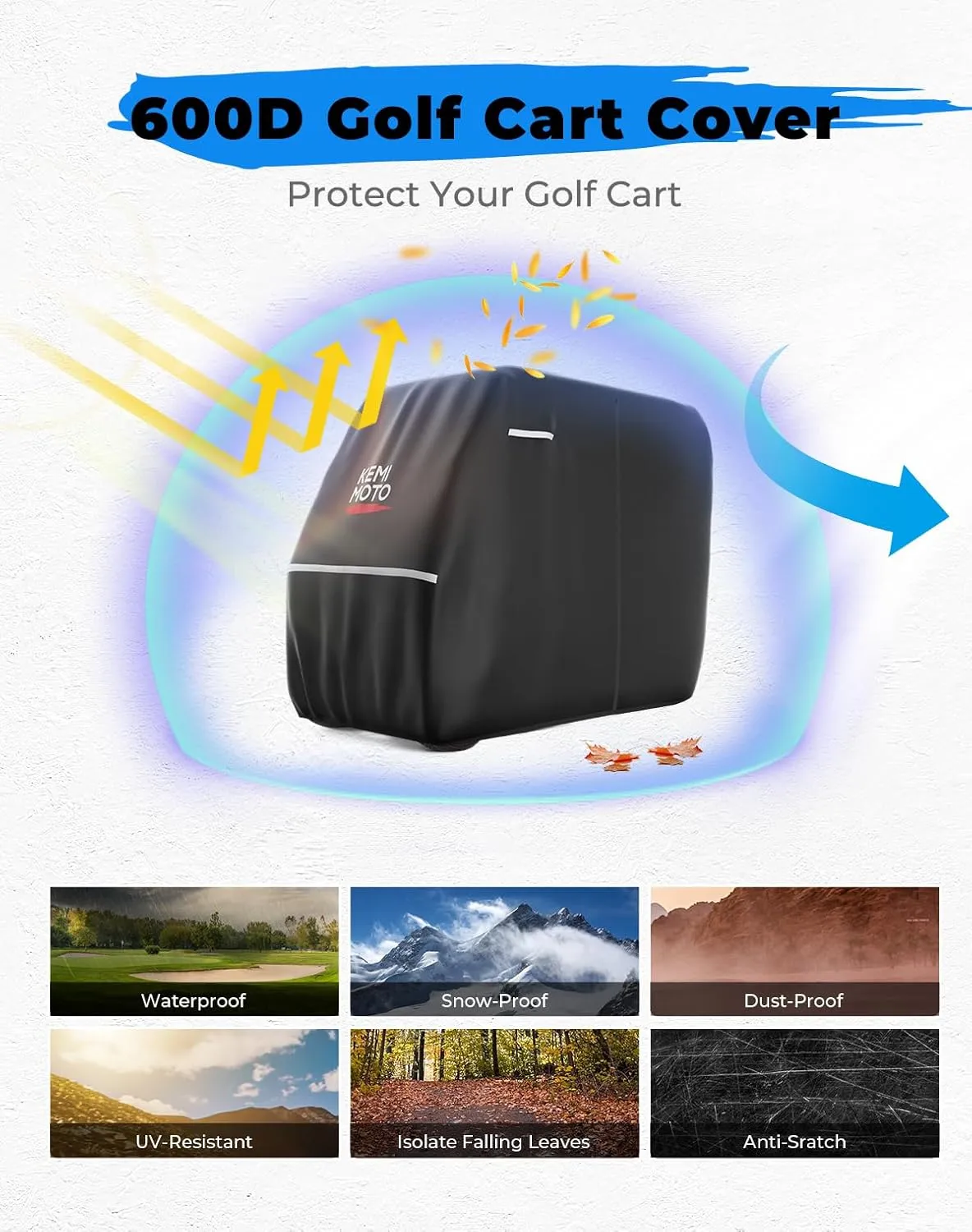 KEMIMOTO Golf Cart Cover, 2/2 2/4/4 2/6/6 2/8 Passenger Heavy Duty Golf Cart Rain Covers with Storage Bag Universal Compatible with EZGO Club Car