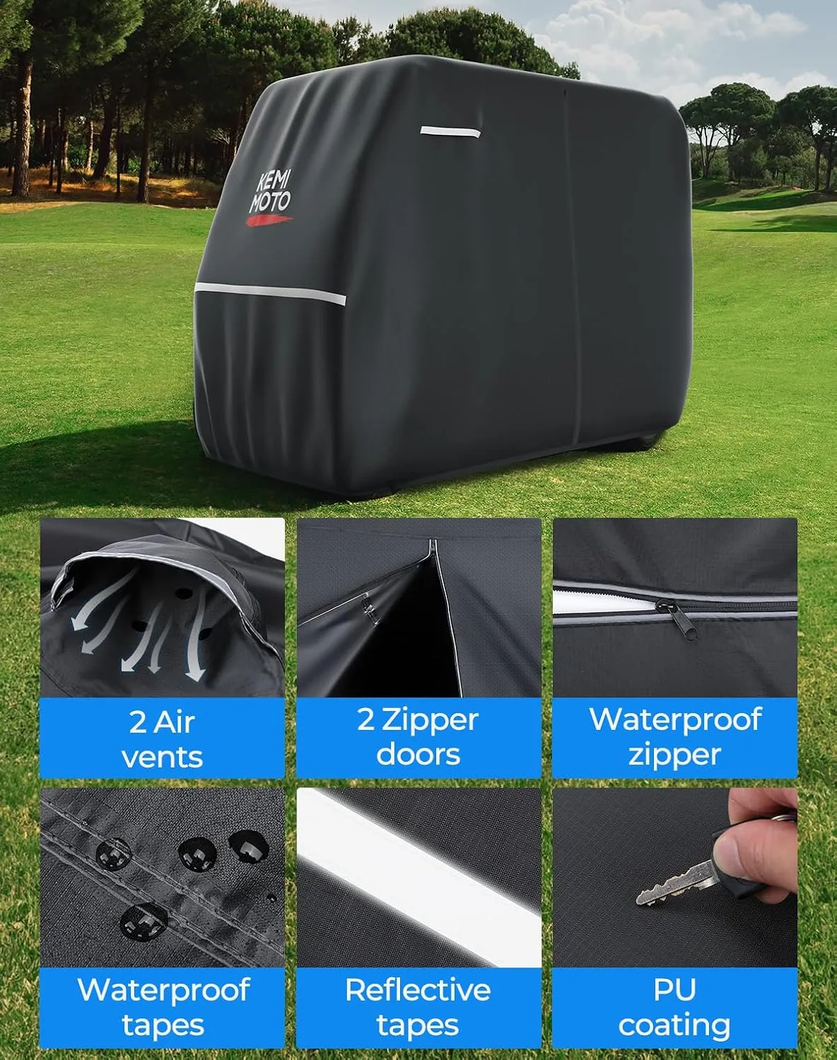 KEMIMOTO Golf Cart Cover, 2/2 2/4/4 2/6/6 2/8 Passenger Heavy Duty Golf Cart Rain Covers with Storage Bag Universal Compatible with EZGO Club Car