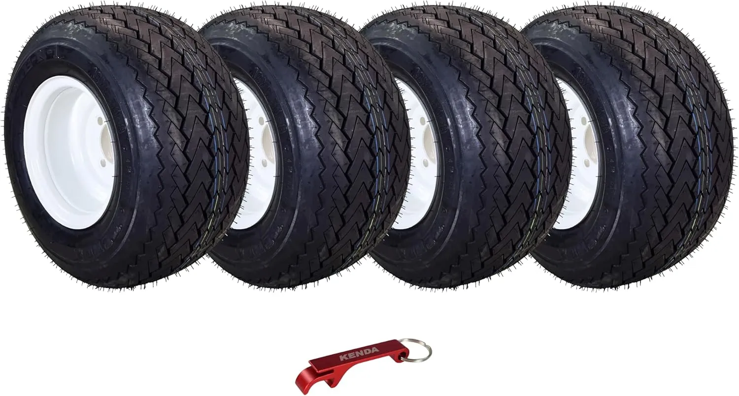 Kenda Hole-N-1 K389 18x8.5-8 Golf Cart Tire with 4-Ply Rating & Pre-Assembled White Wheel with Keychain Hole in one 18/8.5/8-4-Pack