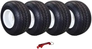 Kenda Hole-N-1 K389 18x8.5-8 Golf Cart Tire with 4-Ply Rating & Pre-Assembled White Wheel with Keychain Hole in one 18/8.5/8-4-Pack