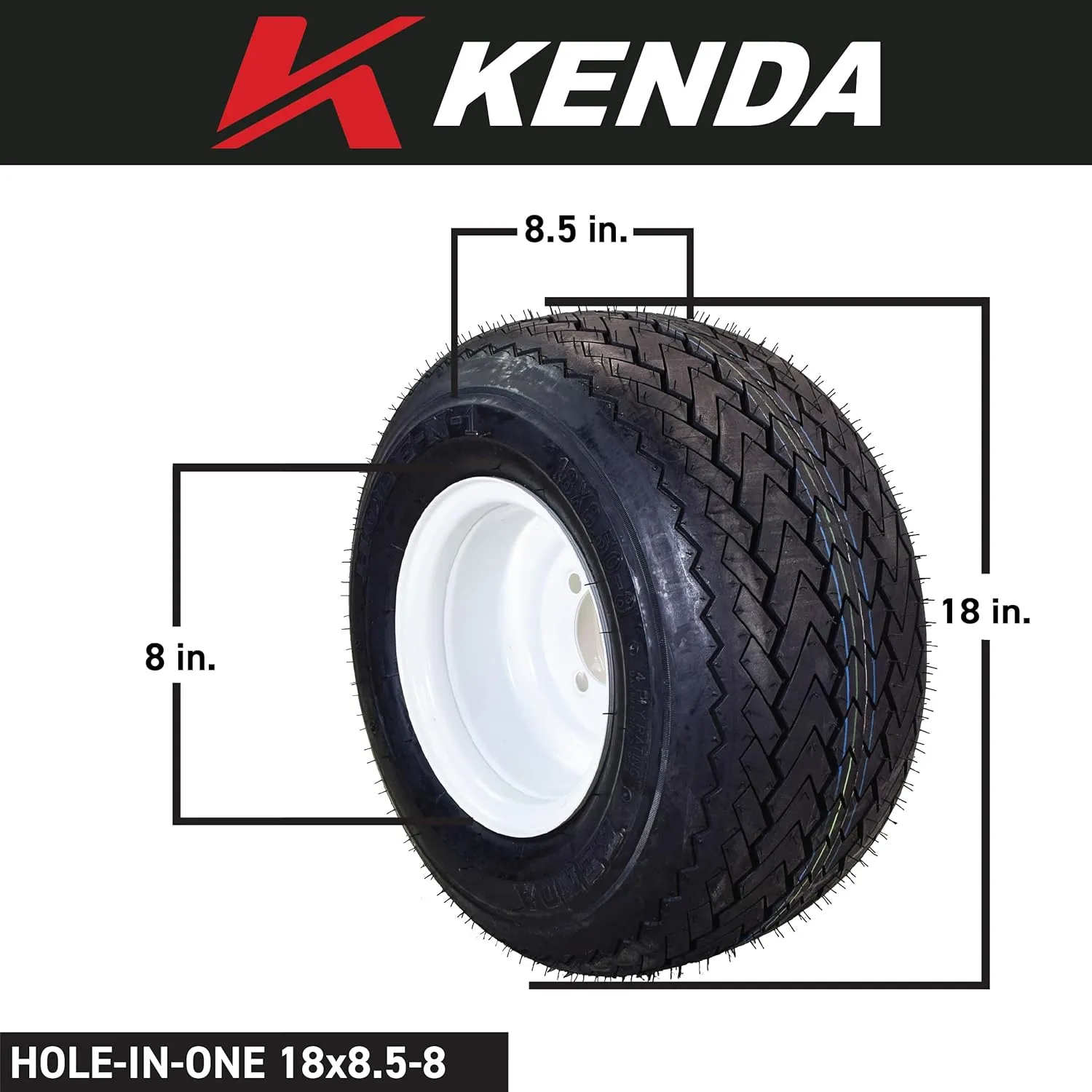 Kenda Hole-N-1 K389 18x8.5-8 Golf Cart Tire with 4-Ply Rating & Pre-Assembled White Wheel with Keychain Hole in one 18/8.5/8-4-Pack