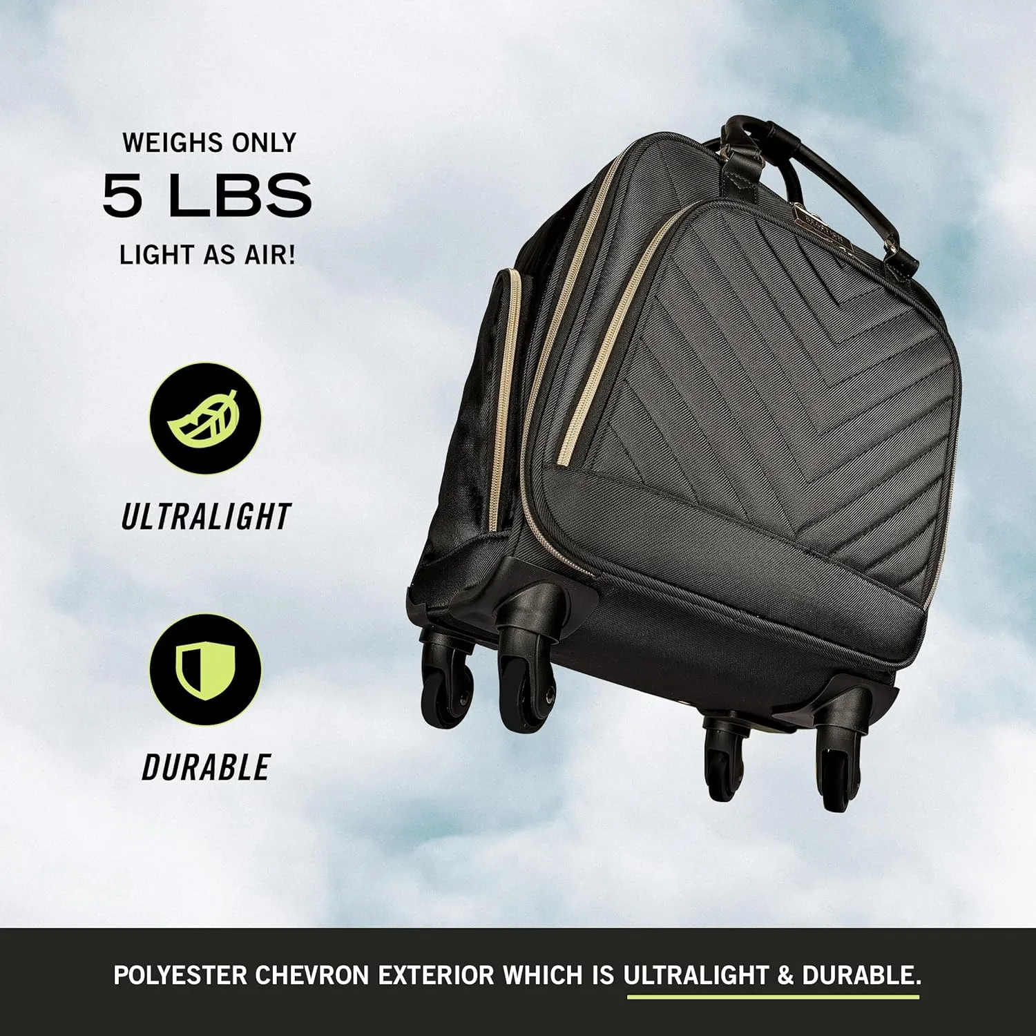 Kenneth Cole REACTION Chelsea Chevron Quilted Luggage, Black, Underseater, 17-Inch Carry On