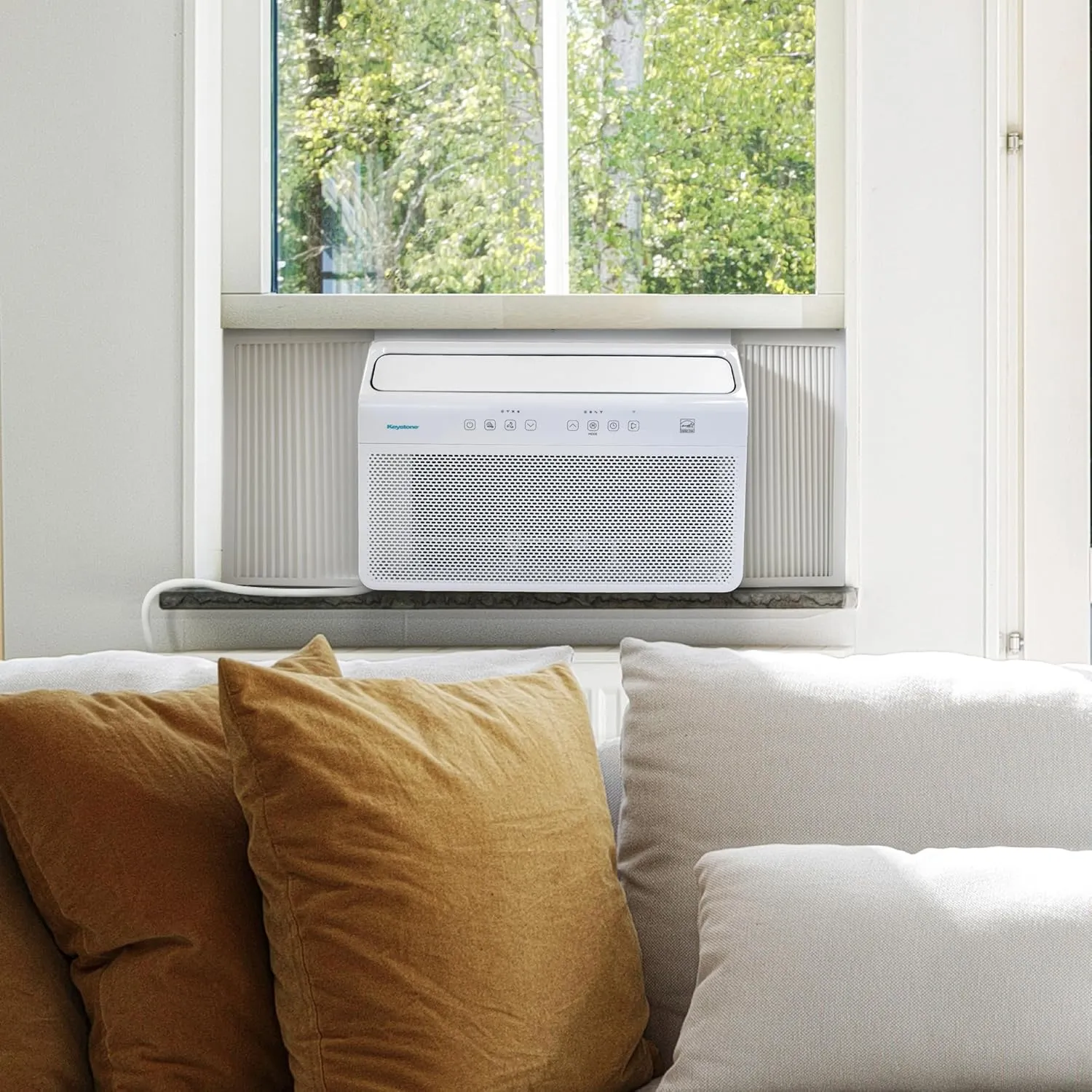 Keystone 8,000 BTU Window Inverter Air Conditioner with Supplemental Heat, 115V, AC for Apartment and Medium Rooms up to 350-Sq. Ft., Quiet, High Efficiency, Energy Star Window AC Unit with Remote