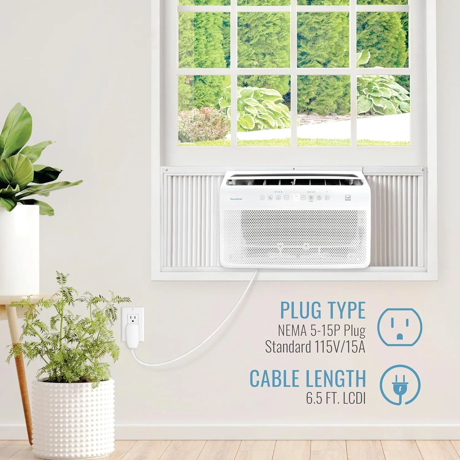 Keystone 8,000 BTU Window Inverter Air Conditioner with Supplemental Heat, 115V, AC for Apartment and Medium Rooms up to 350-Sq. Ft., Quiet, High Efficiency, Energy Star Window AC Unit with Remote