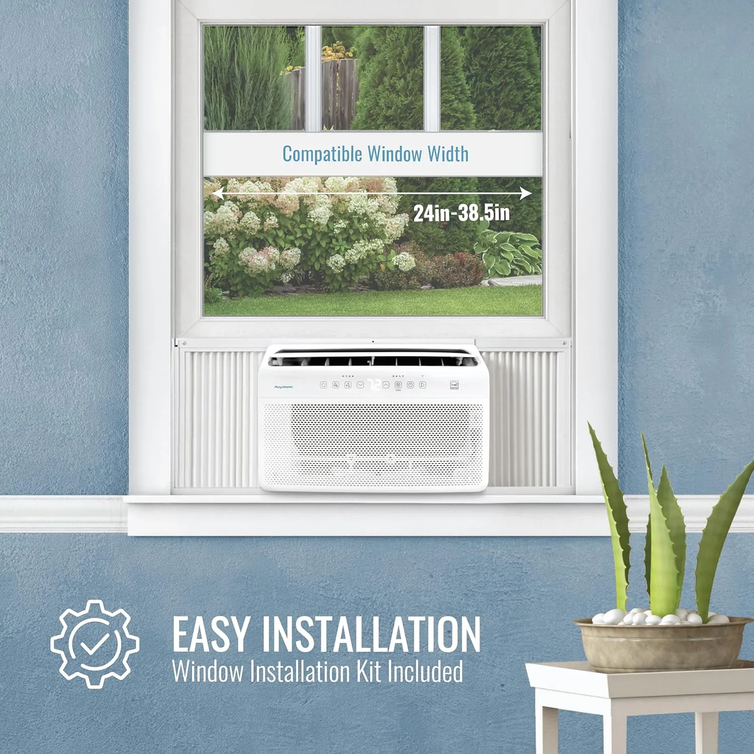 Keystone 8,000 BTU Window Inverter Air Conditioner with Supplemental Heat, 115V, AC for Apartment and Medium Rooms up to 350-Sq. Ft., Quiet, High Efficiency, Energy Star Window AC Unit with Remote