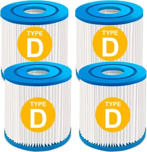 KGC Type D Pool Filter Cartridge Compatible with Summer Waves, Above Ground Swimming Pool Pump Filter Cartridge Replacement (4 Pack)