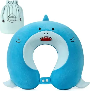 Kids Neck Pillow for Traveling, Adujstable Airplane Pillow with Travel Bag, Travel Essentials for Long Flights, Soft & Support Airplane Pillow for Headrest Sleep - Blue Shak