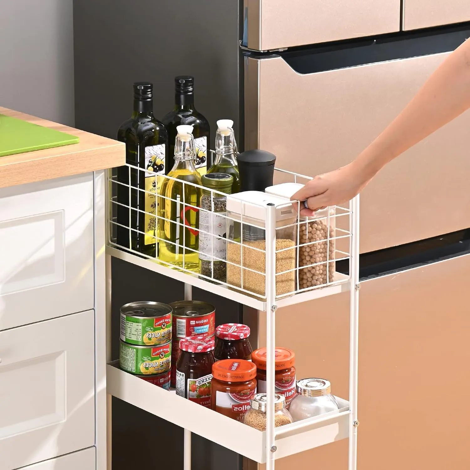 KINGRACK 3-Tier Rolling Utility Cart with Wheels, Metal Slim Storage Cart, Multifunctional Storage Organizer, Rolling Storage Cart for Kitchen, Office, Bathroom, Narrow Place, White