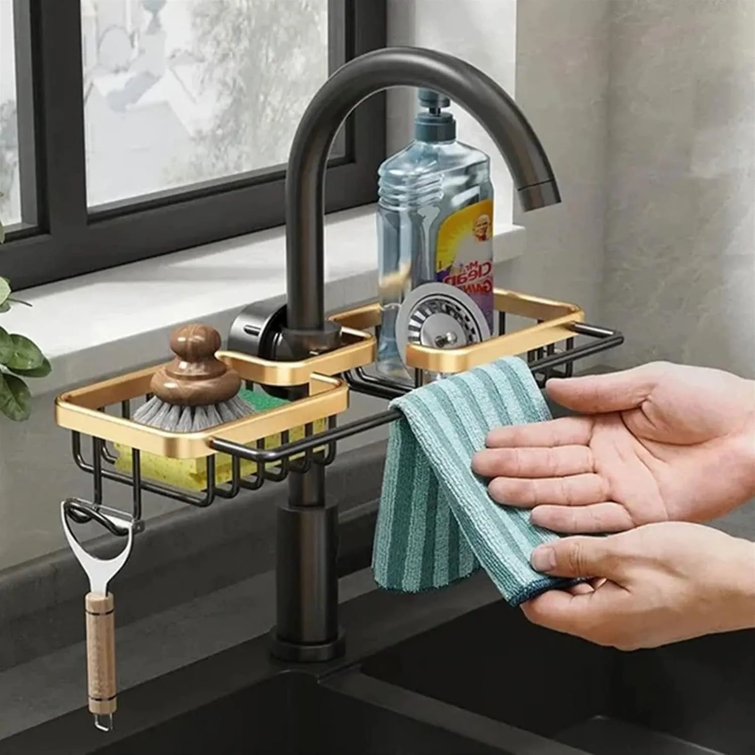 Kitchen Sink Drain Rack - Hanging Faucet Drain Rack for Sink Organizer