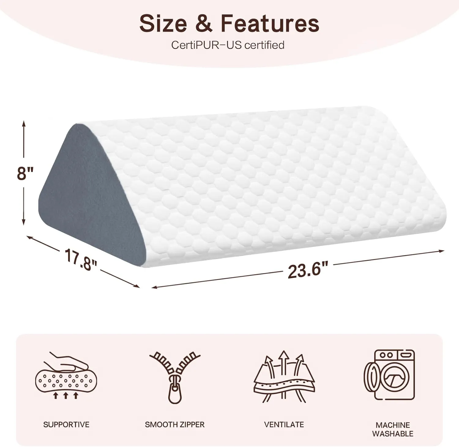 Knee Wedge Pillow for Back Sleeping, Leg Elevation for Post Surgery Recovery, 8" Triangle Leg Pillow with Removable Cover for Knee Support, Hip Back Pain Relief,Enhance Circulation, Blue