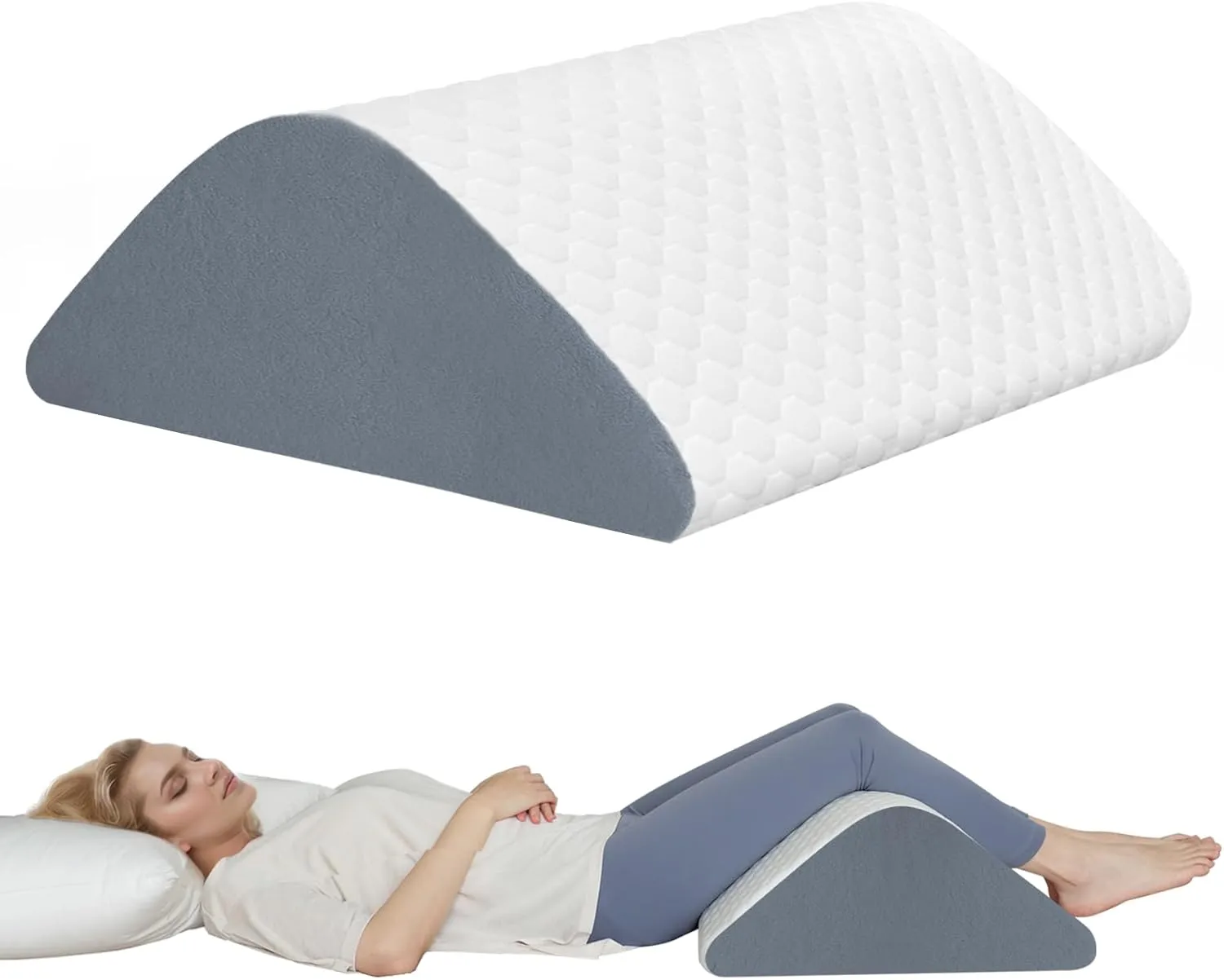 Knee Wedge Pillow for Back Sleeping, Leg Elevation for Post Surgery Recovery, 8" Triangle Leg Pillow with Removable Cover for Knee Support, Hip Back Pain Relief,Enhance Circulation, Blue