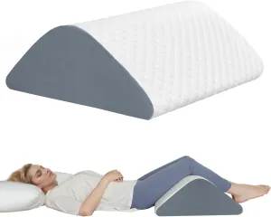 Knee Wedge Pillow for Back Sleeping, Leg Elevation for Post Surgery Recovery, 8" Triangle Leg Pillow with Removable Cover for Knee Support, Hip Back Pain Relief,Enhance Circulation, Blue