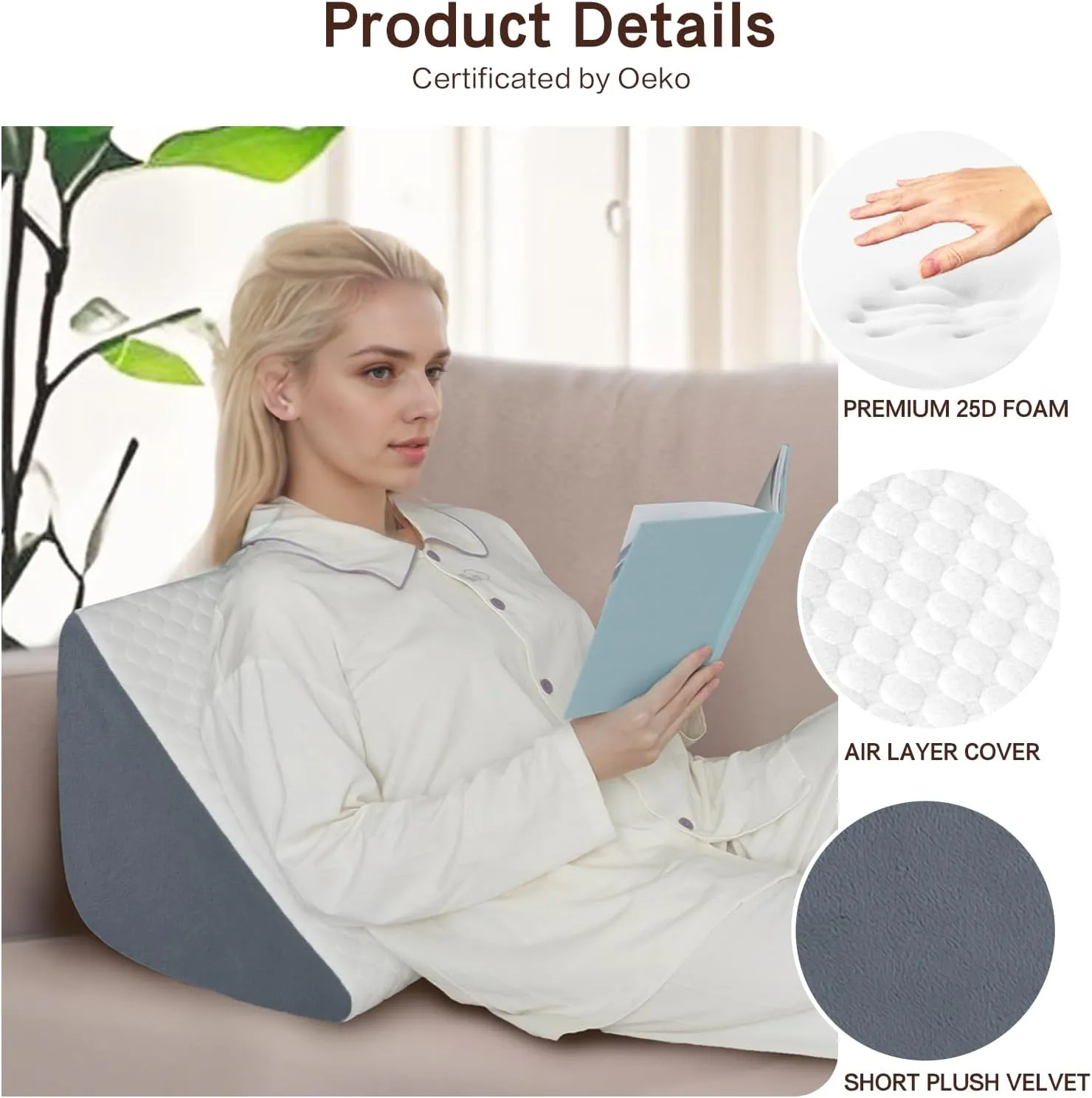 Knee Wedge Pillow for Back Sleeping, Leg Elevation for Post Surgery Recovery, 8" Triangle Leg Pillow with Removable Cover for Knee Support, Hip Back Pain Relief,Enhance Circulation, Blue