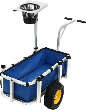 KOLHGNSE All-Terrain Fishing Cart Pneumatic Tires Rod Holders Foldable Aluminum Fisherman Gear Cart Beach Camping