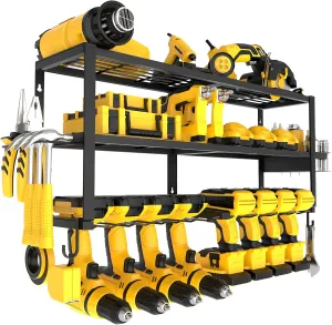 Large 8 Cordless Drill Holders Power Tool Organizer Wall Mount, 3 Layers Power Tool Shelf for Garage Storage, Heavy Duty Metal Loads 300LBS, Utility Racks for Workshops Garage