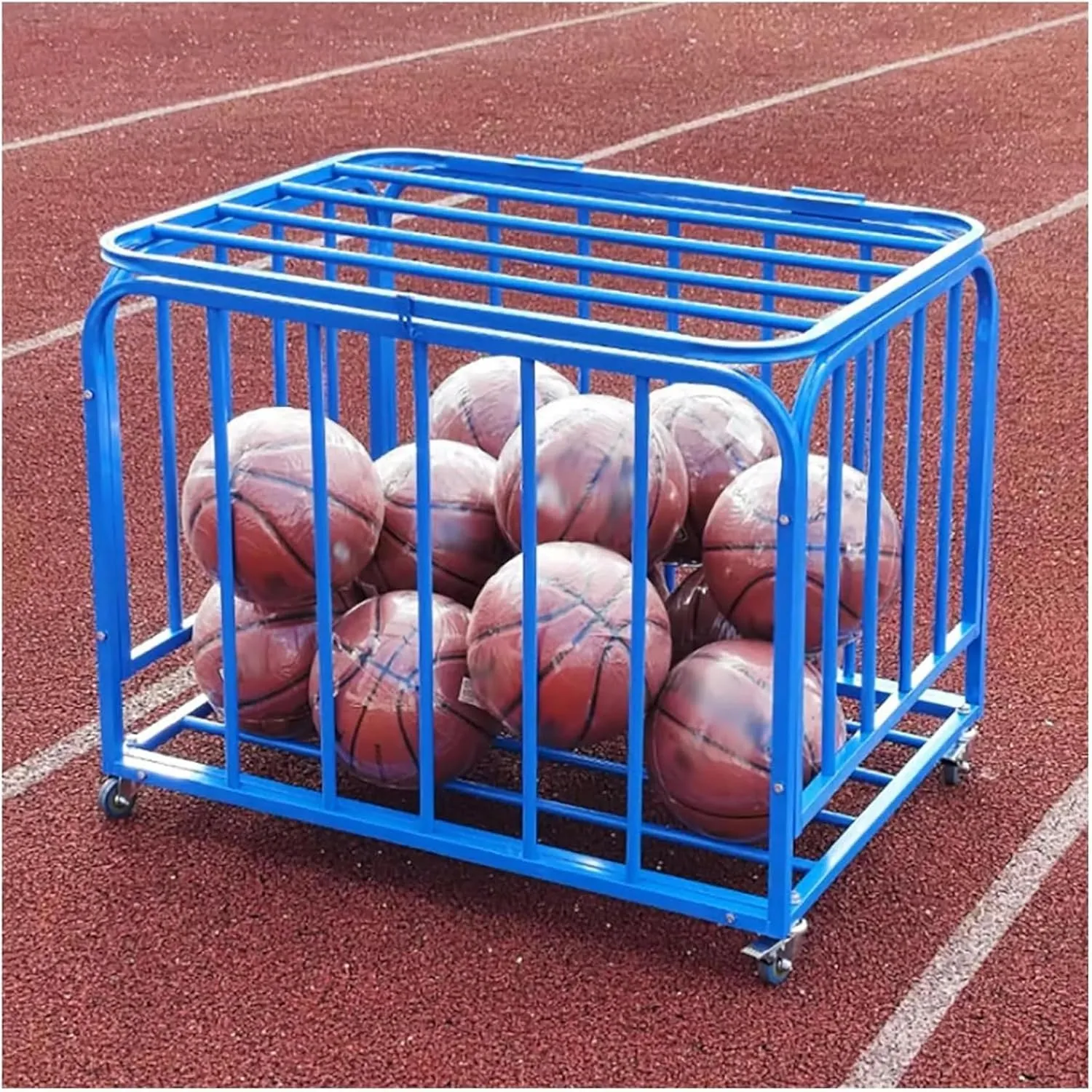 Large Capacity Rolling Ball Cage Sports Equipment Organizer, Outdoor School Ball Cart Storage with Lockable Wheels, Volleyball Soccer Basketball Rack with Lid~/