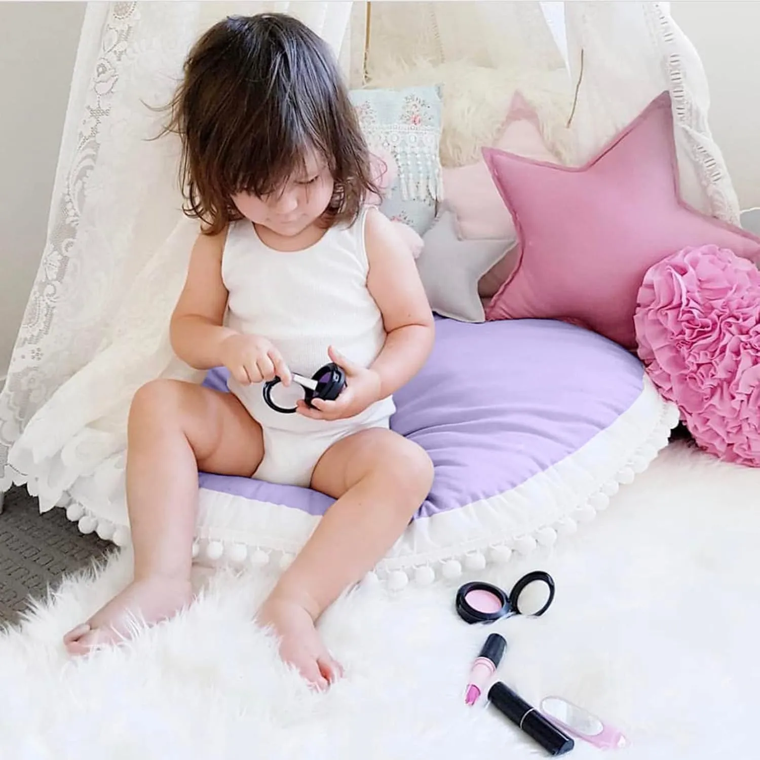 Large Floor Pillow Kids Round Floor Cushion Seating, 35 inches Big Circle Pillow, Round Floor Pillows Seating for Children, Oversized Mat for Reading Nook Teepee Playroom Nursery, Purple