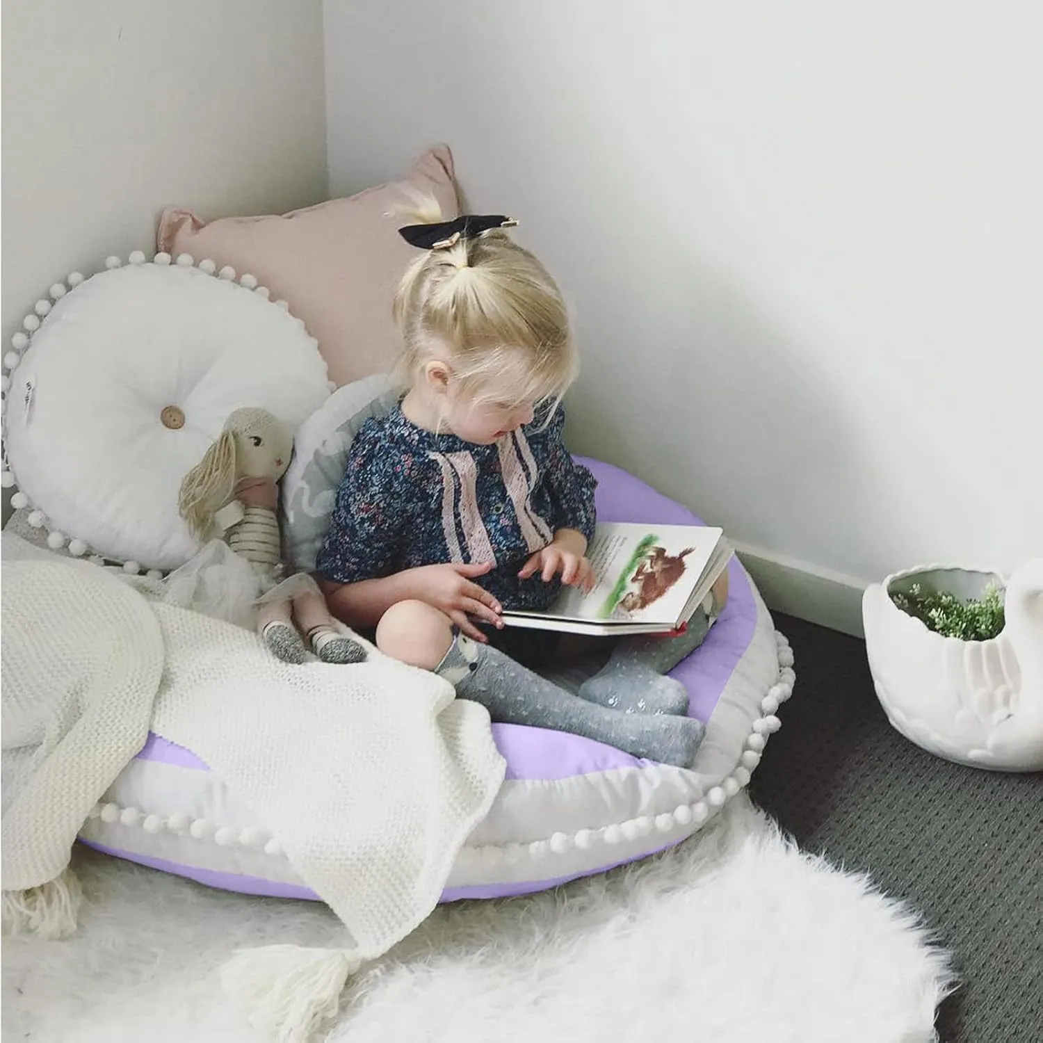 Large Floor Pillow Kids Round Floor Cushion Seating, 35 inches Big Circle Pillow, Round Floor Pillows Seating for Children, Oversized Mat for Reading Nook Teepee Playroom Nursery, Purple