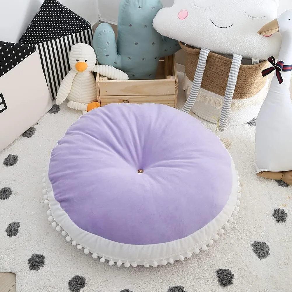 Large Floor Pillow Kids Round Floor Cushion Seating, 35 inches Big Circle Pillow, Round Floor Pillows Seating for Children, Oversized Mat for Reading Nook Teepee Playroom Nursery, Purple