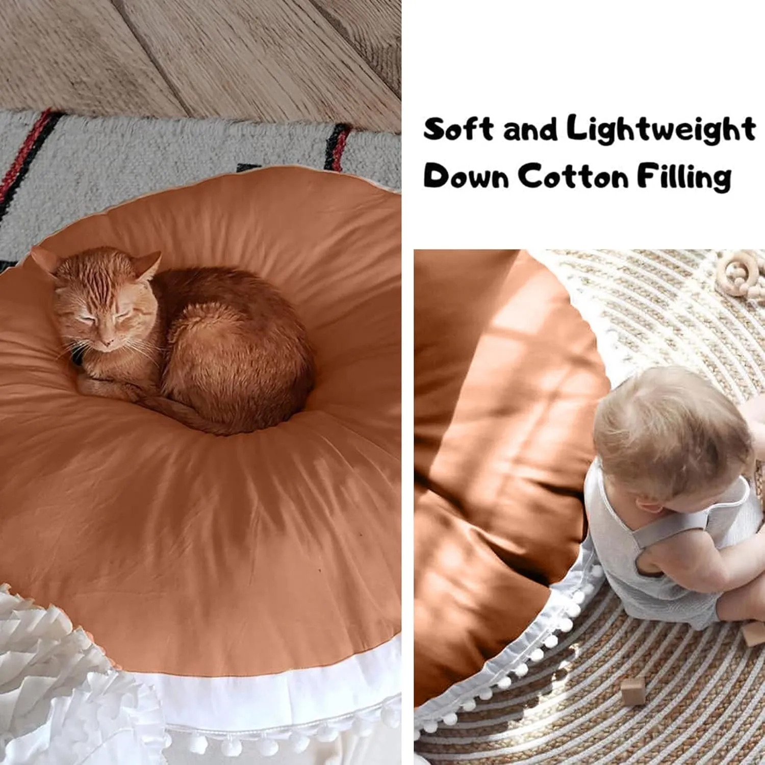 Large Floor Pillow Kids Round Floor Cushion Seating, 35 inches Big Circle Pillow, Round Pillows Seating for Children, Oversized Mat for Reading Nook Teepee Playroom Nursery Canopy Brown
