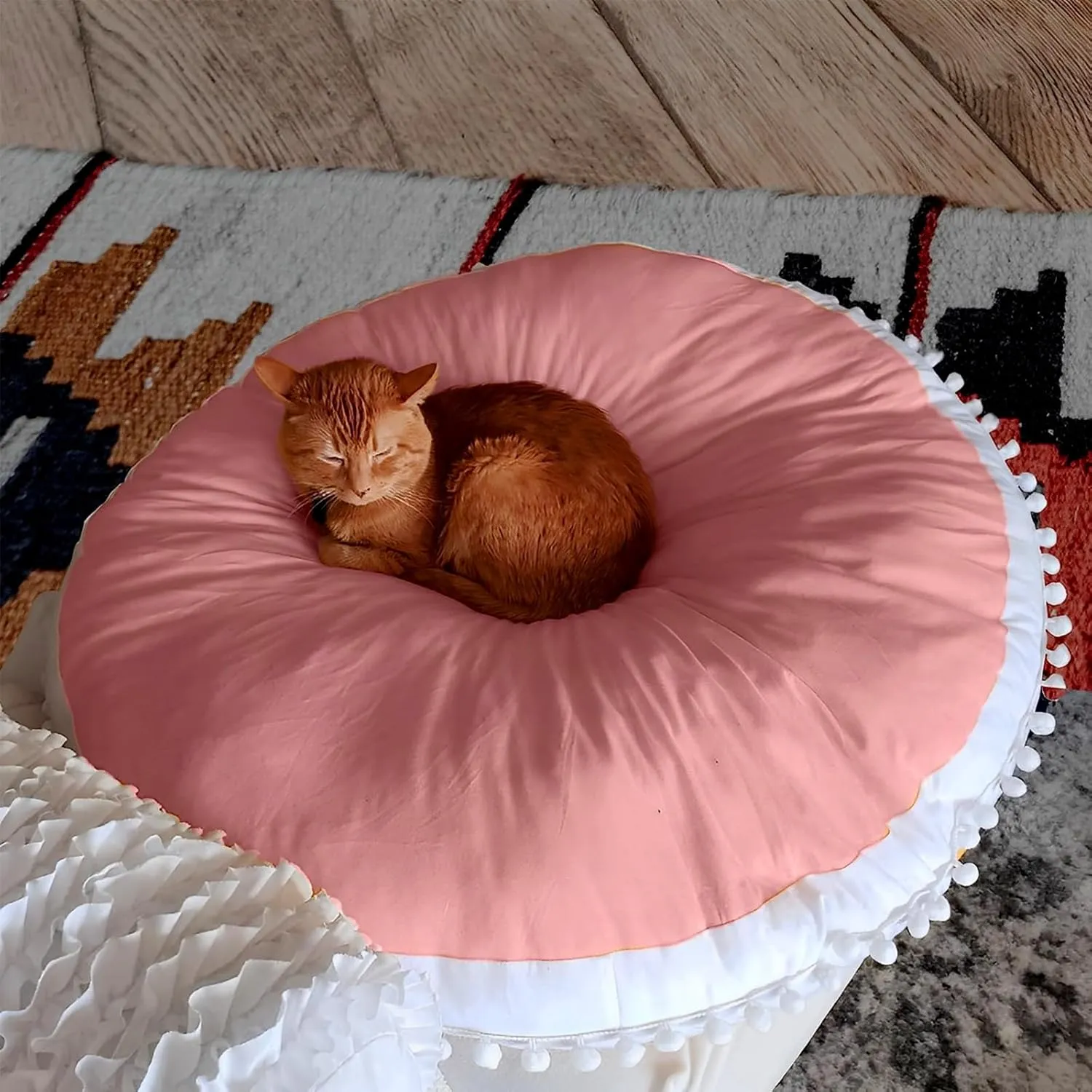 Large Floor Pillow Kids Round Floor Cushion Seating, 35 inches Big Circle Pillow, Round Pillows Seating for Children, Oversized Mat for Reading Nook Teepee Playroom Nursery Canopy Pink