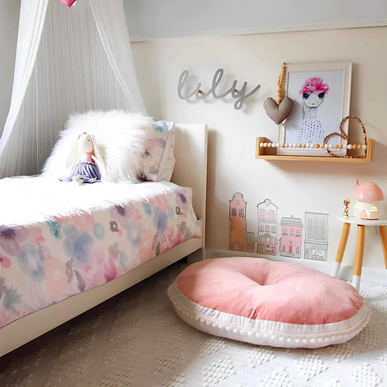 Large Floor Pillow Kids Round Floor Cushion Seating, 35 inches Big Circle Pillow, Round Pillows Seating for Children, Oversized Mat for Reading Nook Teepee Playroom Nursery Canopy Pink
