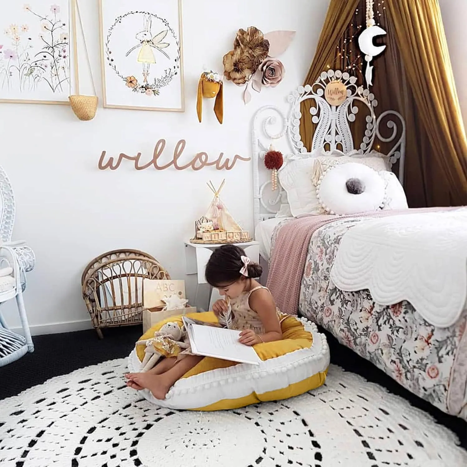 Large Floor Pillow Kids Round Floor Cushion Seating, 35 inches Big Circle Pillow, Round Pillows Seating for Children, Oversized Mat for Reading Nook Teepee Playroom Nursery Canopy Yellow