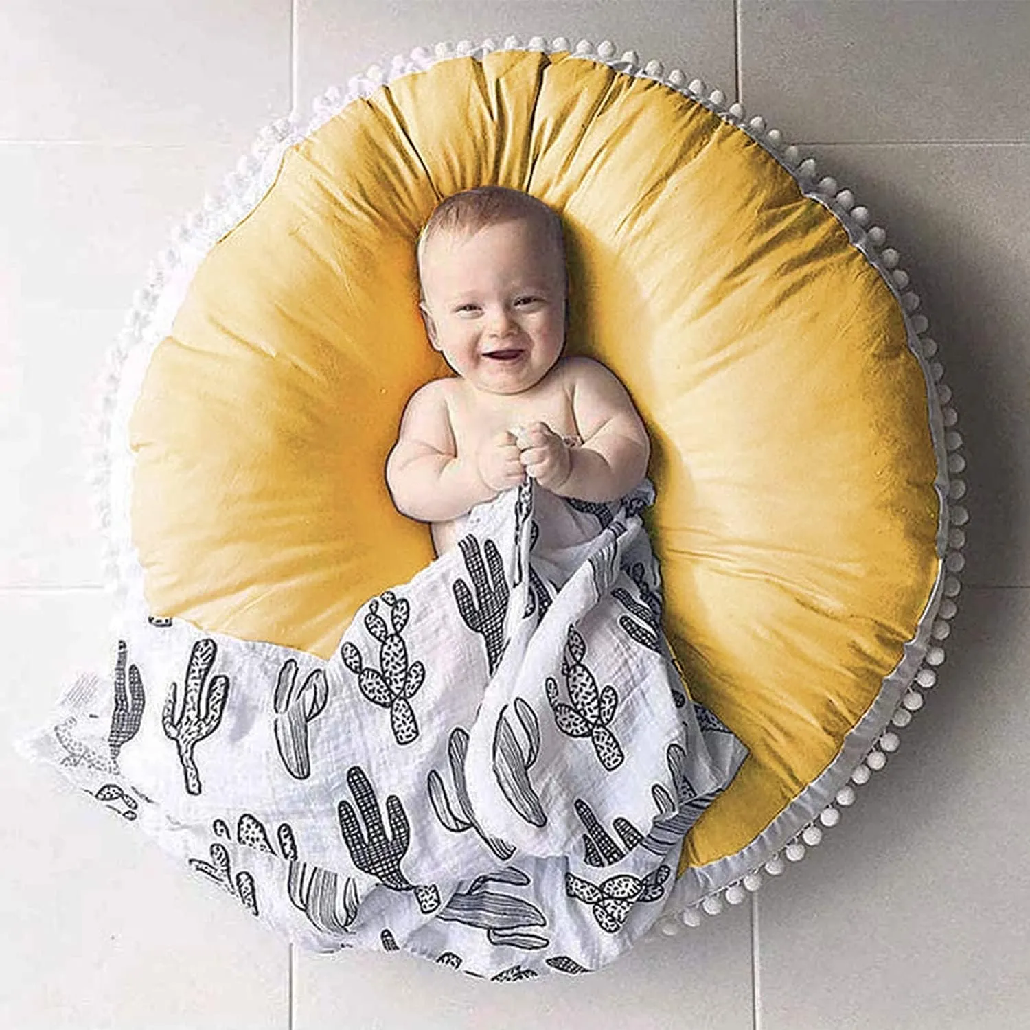 Large Floor Pillow Kids Round Floor Cushion Seating, 35 inches Big Circle Pillow, Round Pillows Seating for Children, Oversized Mat for Reading Nook Teepee Playroom Nursery Canopy Yellow