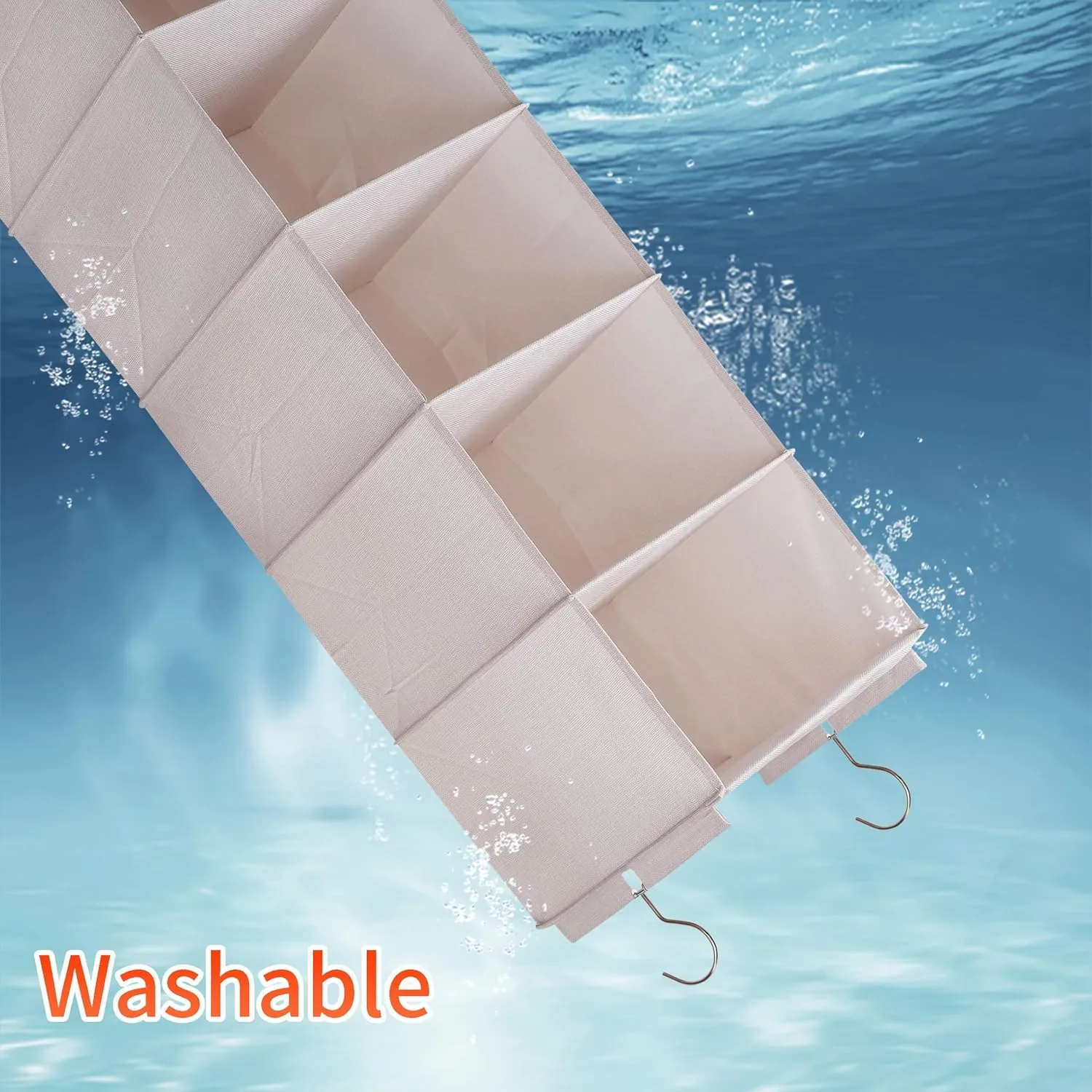 Large Hanging Sweater Organizer for Closet,Collapsible 6-Shelf Hanging Closet Shelves with Drawers, Washable (Beige -6 Shelf)