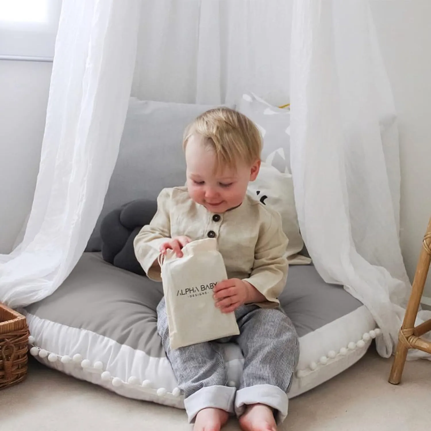 Large Kids Floor Cushion Seating, Circle Kids Floor Pillow for Children, Round Playroom Pillows Reading Nook Big Pillow, Oversized Pillow Mat for Kid Seating Teepee Nursery Canopy, Grey