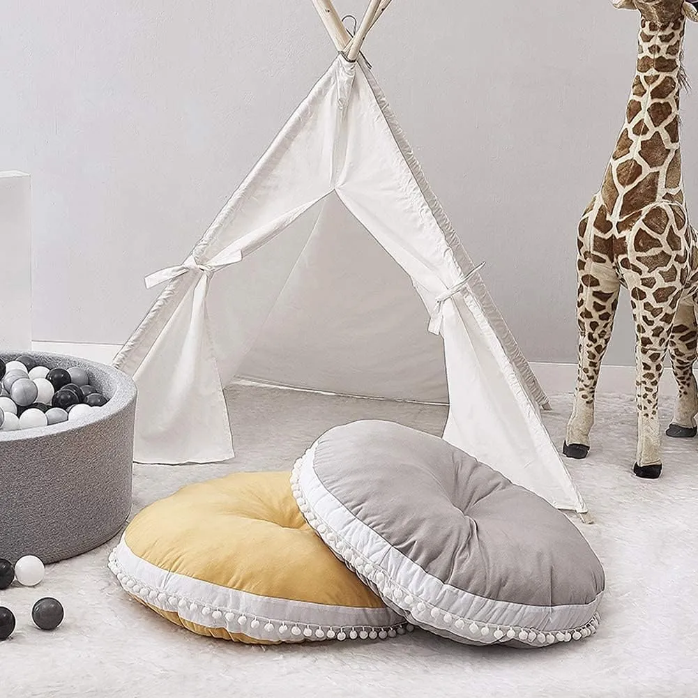 Large Kids Floor Cushion Seating, Circle Kids Floor Pillow for Children, Round Playroom Pillows Reading Nook Big Pillow, Oversized Pillow Mat for Kid Seating Teepee Nursery Canopy, Grey