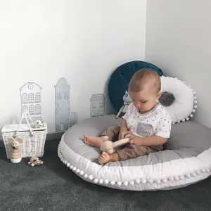 Large Kids Floor Cushion Seating, Circle Kids Floor Pillow for Children, Round Playroom Pillows Reading Nook Big Pillow, Oversized Pillow Mat for Kid Seating Teepee Nursery Canopy, Grey