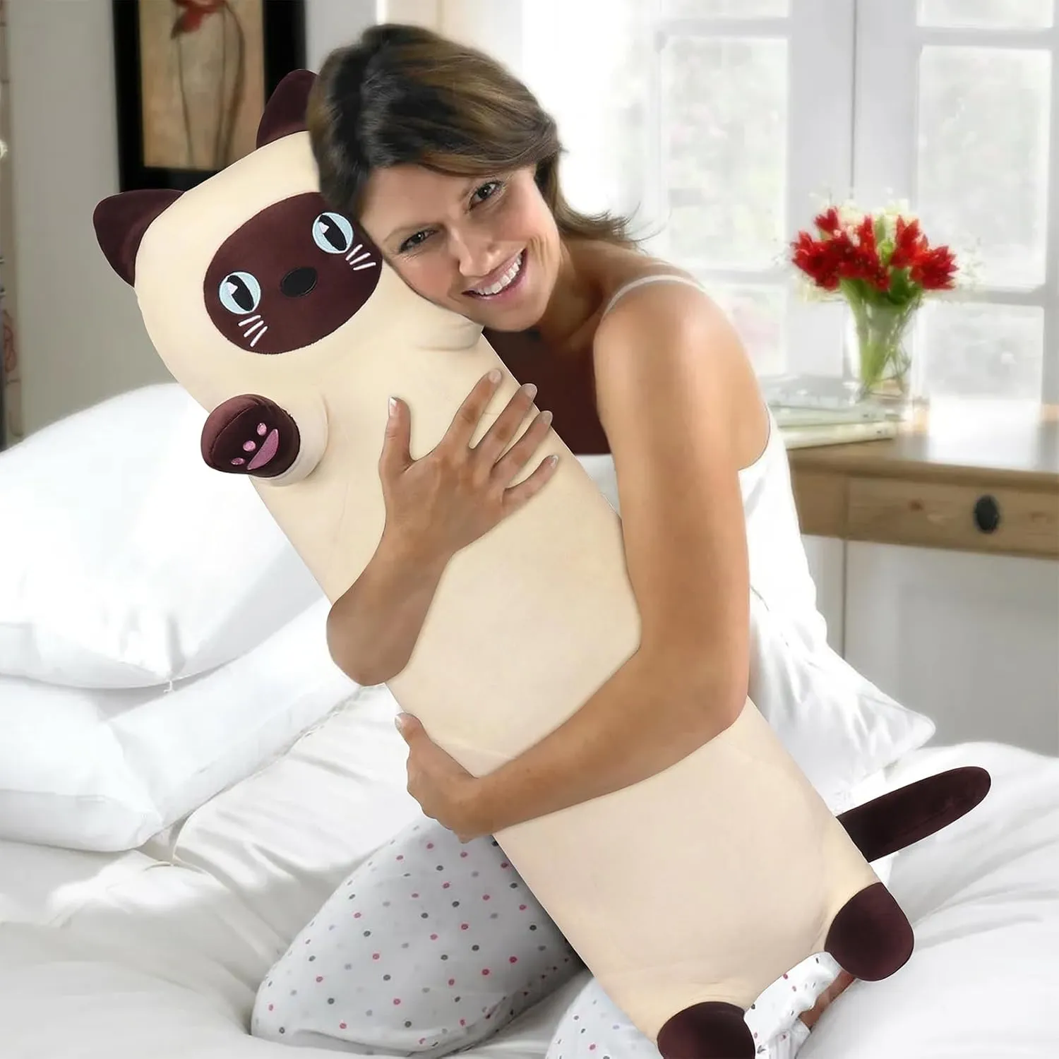 Large Siamese Cat Plush,35.5" Cute Plushie Long Siamese Cat Stuffed Animal,Weighted Cat Plush Toy,Cuddly Sleeping Hugging Pillow, Giant Body Pillow,Cat Plushy Gift at Birthday Kids Adults