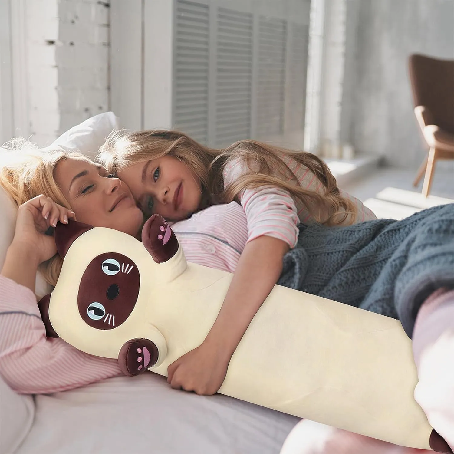 Large Siamese Cat Plush,35.5" Cute Plushie Long Siamese Cat Stuffed Animal,Weighted Cat Plush Toy,Cuddly Sleeping Hugging Pillow, Giant Body Pillow,Cat Plushy Gift at Birthday Kids Adults