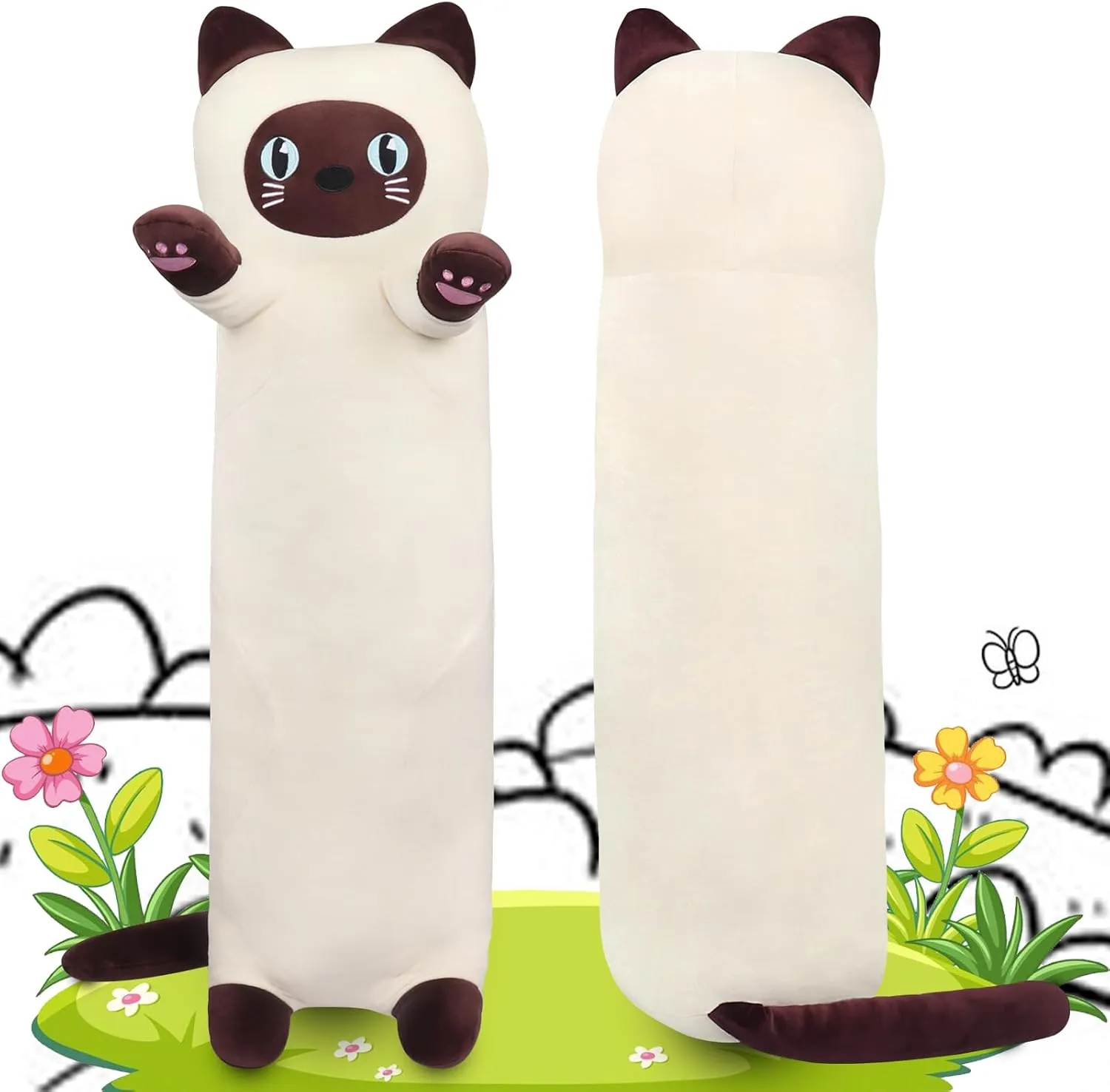 Large Siamese Cat Plush,35.5" Cute Plushie Long Siamese Cat Stuffed Animal,Weighted Cat Plush Toy,Cuddly Sleeping Hugging Pillow, Giant Body Pillow,Cat Plushy Gift at Birthday Kids Adults