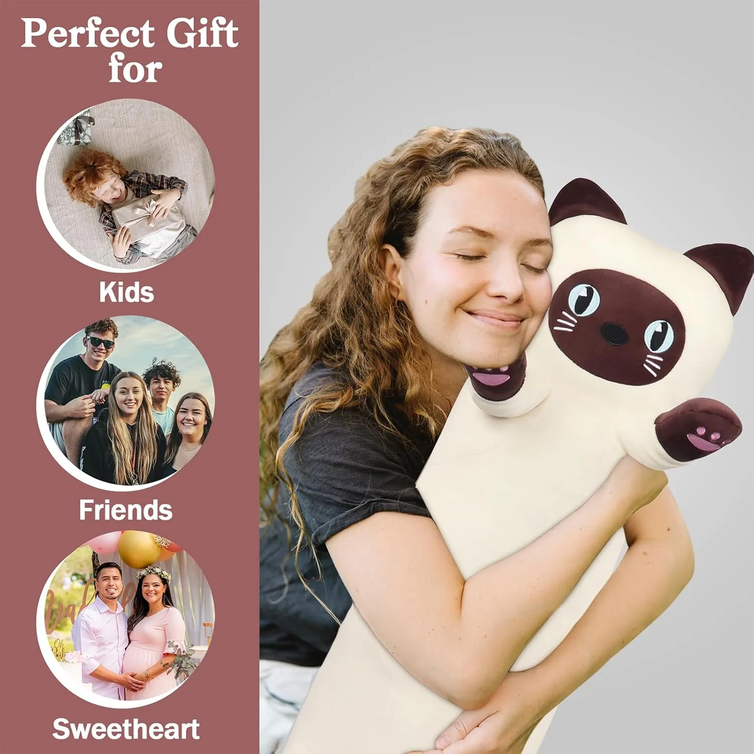 Large Siamese Cat Plush,35.5" Cute Plushie Long Siamese Cat Stuffed Animal,Weighted Cat Plush Toy,Cuddly Sleeping Hugging Pillow, Giant Body Pillow,Cat Plushy Gift at Birthday Kids Adults