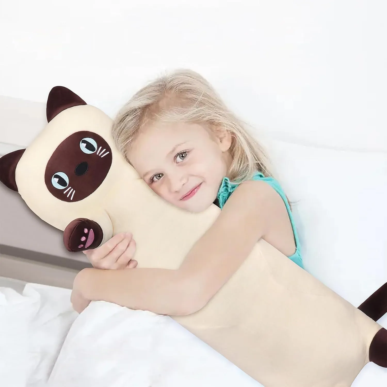 Large Siamese Cat Plush,35.5" Cute Plushie Long Siamese Cat Stuffed Animal,Weighted Cat Plush Toy,Cuddly Sleeping Hugging Pillow, Giant Body Pillow,Cat Plushy Gift at Birthday Kids Adults